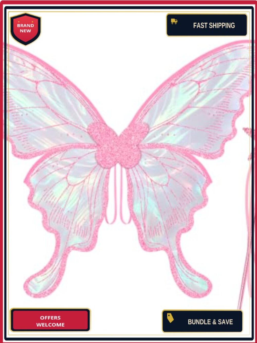 Fairy Wings Adult Set with Wand Sheer Iridescent Butterfly Costume